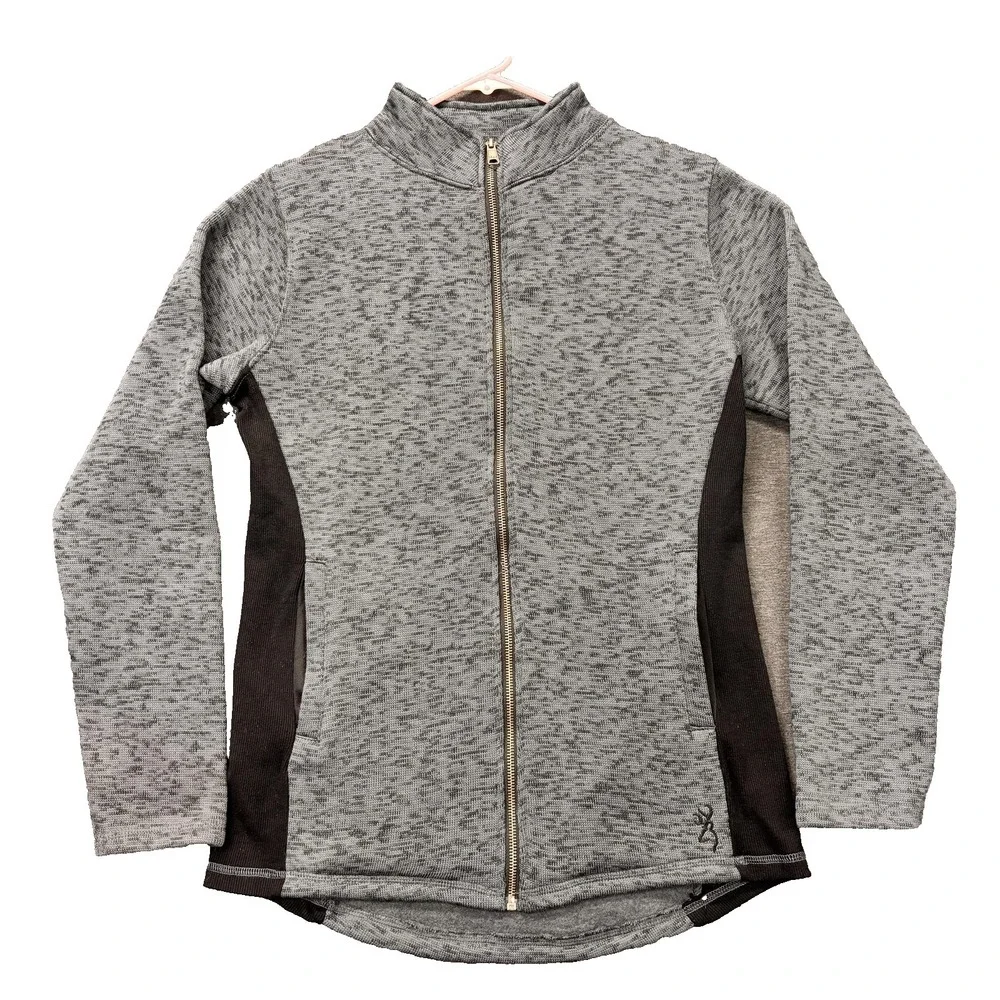 Browning Jacket Mens Medium Gray Full Zip Fleece Colorblock Hunting Outdoor